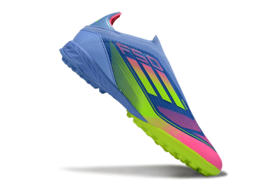 Unisex Adidas F50 Elite Laceless TF Artificial Turf Low-Tops Football Shoes - Blue/Pink/Yellow