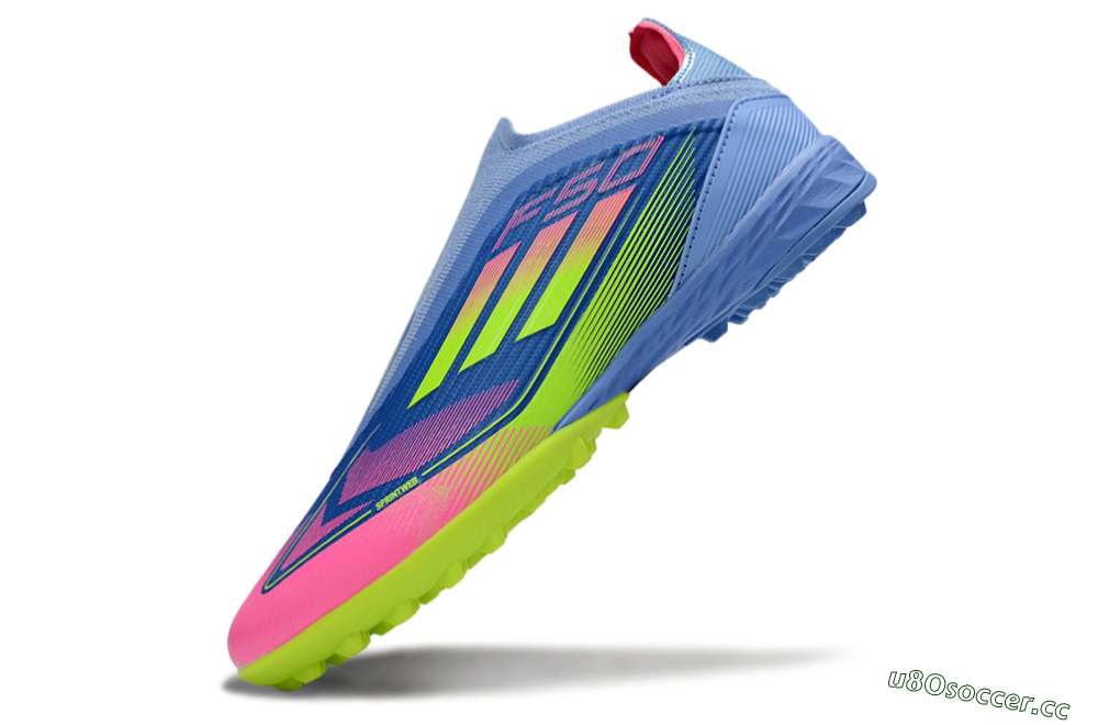 Unisex Adidas F50 Elite Laceless TF Artificial Turf Low-Tops Football Shoes - Blue/Pink/Yellow 6