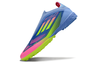 Unisex Adidas F50 Elite Laceless TF Artificial Turf Low-Tops Football Shoes - Blue/Pink/Yellow