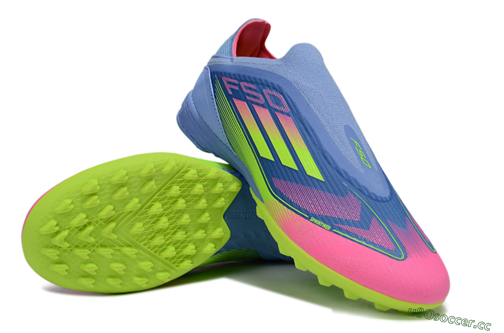 Unisex Adidas F50 Elite Laceless TF Artificial Turf Low-Tops Football Shoes - Blue/Pink/Yellow 4