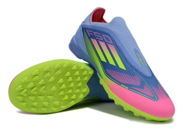 Unisex Adidas F50 Elite Laceless TF Artificial Turf Low-Tops Football Shoes - Blue/Pink/Yellow