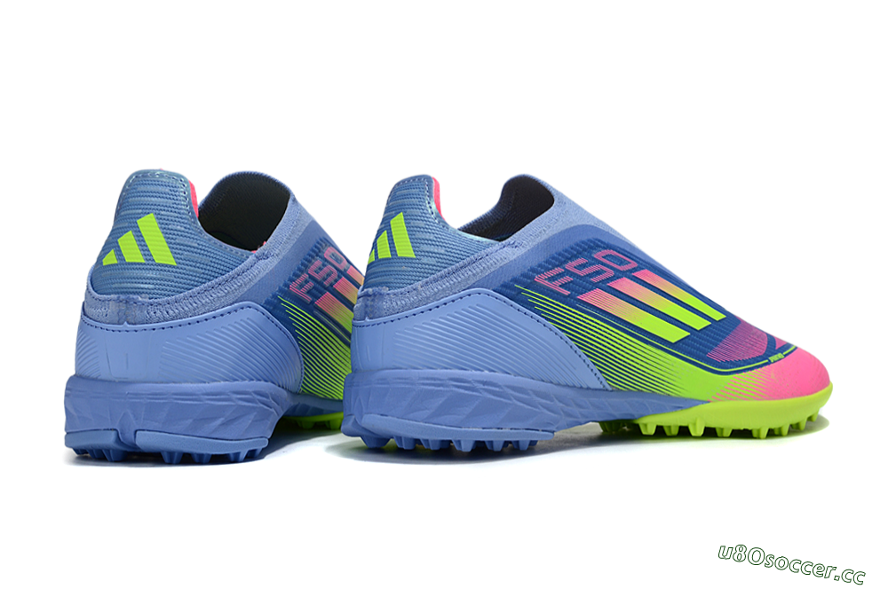 Unisex Adidas F50 Elite Laceless TF Artificial Turf Low-Tops Football Shoes - Blue/Pink/Yellow 7