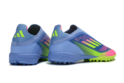 Unisex Adidas F50 Elite Laceless TF Artificial Turf Low-Tops Football Shoes - Blue/Pink/Yellow