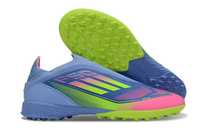 Unisex Adidas F50 Elite Laceless TF Artificial Turf Low-Tops Football Shoes - Blue/Pink/Yellow