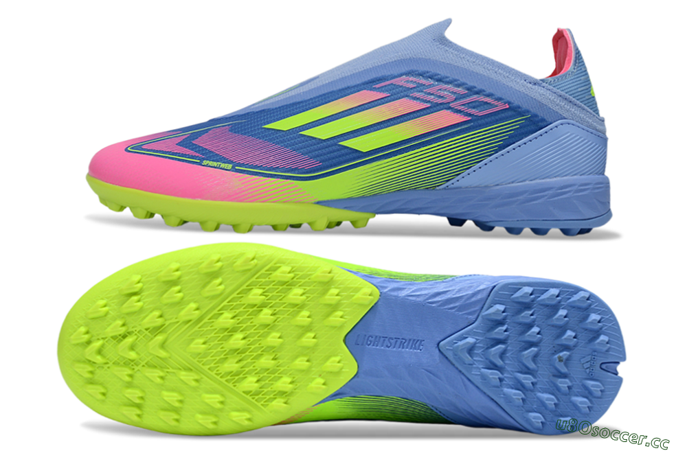 Unisex Adidas F50 Elite Laceless TF Artificial Turf Low-Tops Football Shoes - Blue/Pink/Yellow 1