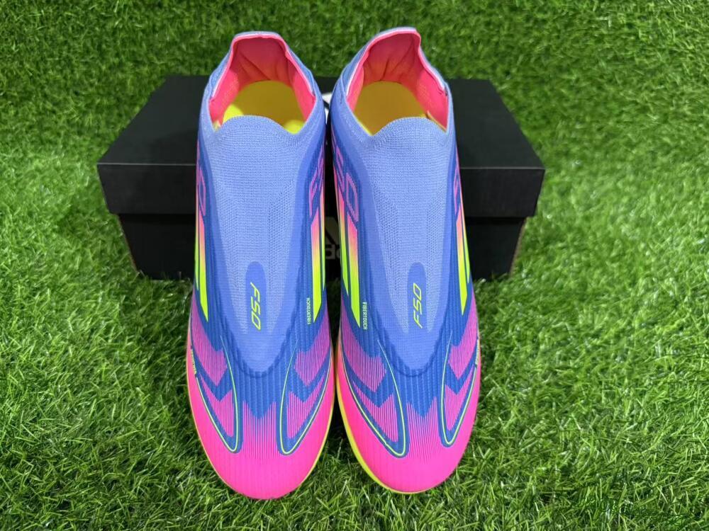 Unisex Adidas F50 Elite Laceless TF Artificial Turf Low-Tops Football Shoes - Blue/Pink/Yellow