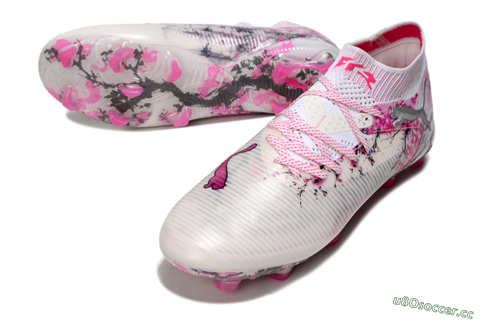 Unisex Puma Future 8 Ultimate FG Firm Ground Low-Tops Football Boots - White/Pink/Silver 3