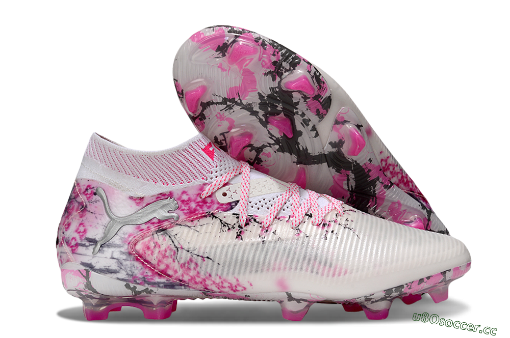 Unisex Puma Future 8 Ultimate FG Firm Ground Low-Tops Football Boots - White/Pink/Silver 2