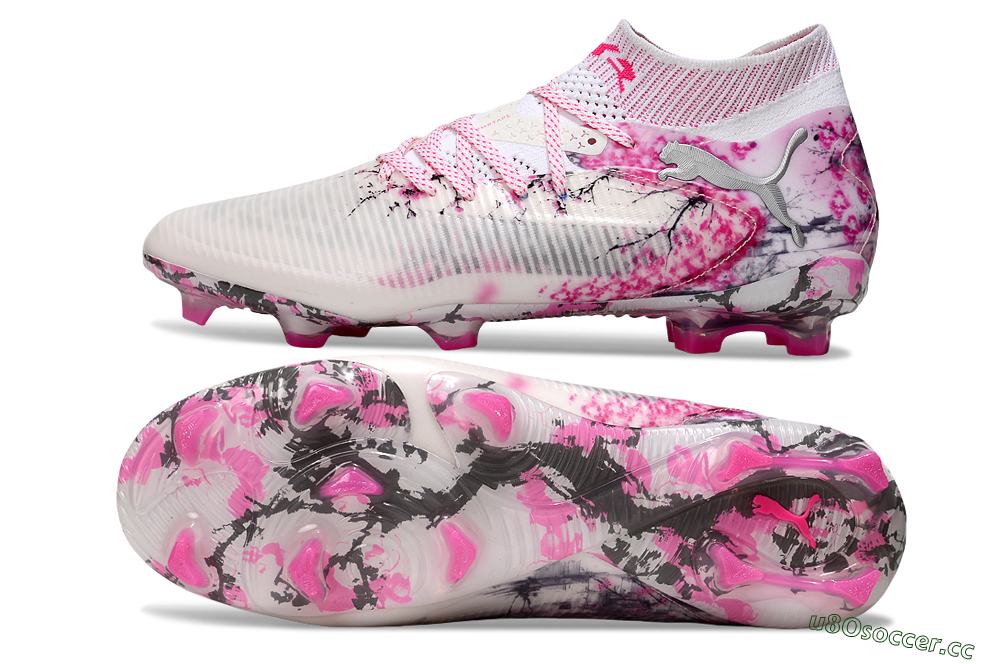 Unisex Puma Future 8 Ultimate FG Firm Ground Low-Tops Football Boots - White/Pink/Silver 1