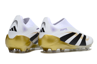Unisex Adidas Predator 25 Elite Laceless FG Firm Ground Low-Tops Football Boots - White/Black/Gold