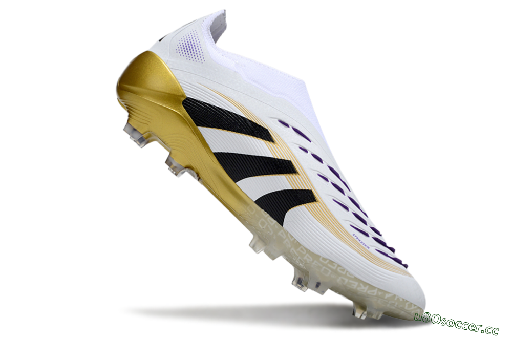 Unisex Adidas Predator 25 Elite Laceless FG Firm Ground Low-Tops Football Boots - White/Black/Gold 4