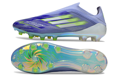 Unisex Adidas F50 Elite Laceless FG Firm Ground Low-Tops Football Boots - Blue/Yellow/Silver