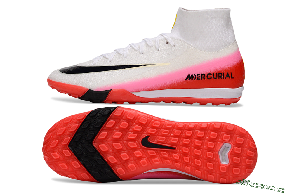 Unisex Nike Air Zoom Mercurial Superfly 10 Elite TF Artificial Turf High-Tops Football Shoes - White/Black/Red 1