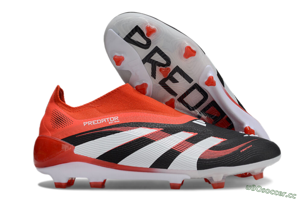 Unisex Adidas Predator 25 Elite Foldover Tongue Laceless FG Firm Ground Low-Tops Football Boots - Black/Red/White 2