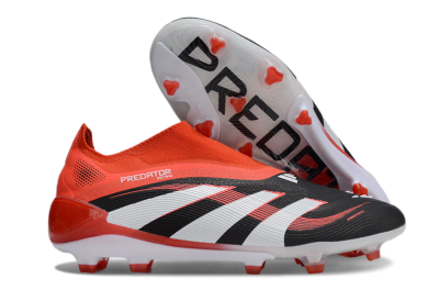 Unisex Adidas Predator 25 Elite Foldover Tongue Laceless FG Firm Ground Low-Tops Football Boots - Black/Red/White
