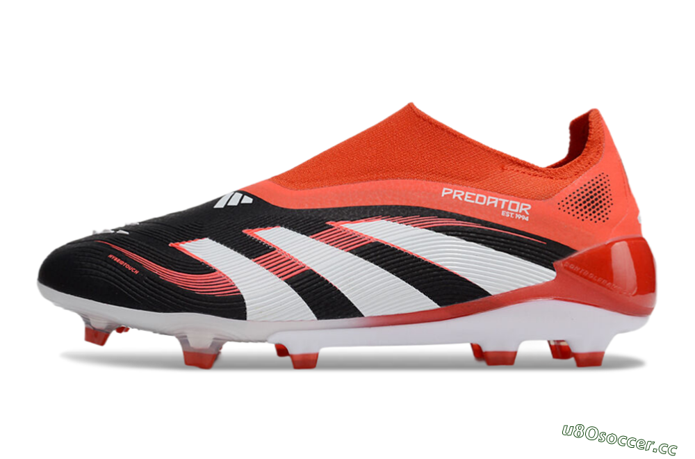 Unisex Adidas Predator 25 Elite Foldover Tongue Laceless FG Firm Ground Low-Tops Football Boots - Black/Red/White 0