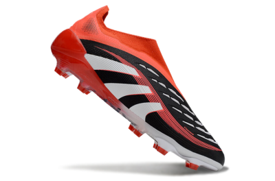 Unisex Adidas Predator 25 Elite Foldover Tongue Laceless FG Firm Ground Low-Tops Football Boots - Black/Red/White