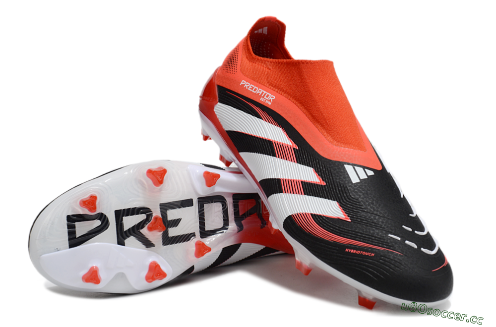 Unisex Adidas Predator 25 Elite Foldover Tongue Laceless FG Firm Ground Low-Tops Football Boots - Black/Red/White 3