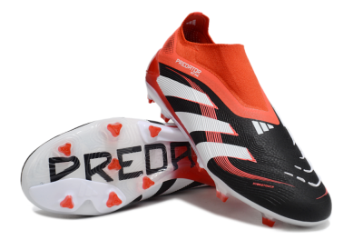 Unisex Adidas Predator 25 Elite Foldover Tongue Laceless FG Firm Ground Low-Tops Football Boots - Black/Red/White