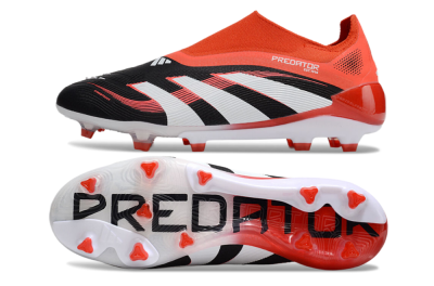 Unisex Adidas Predator 25 Elite Foldover Tongue Laceless FG Firm Ground Low-Tops Football Boots - Black/Red/White