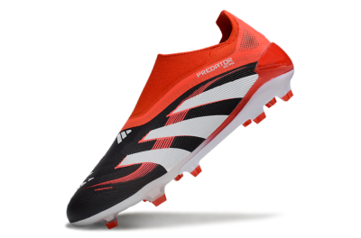 Unisex Adidas Predator 25 Elite Foldover Tongue Laceless FG Firm Ground Low-Tops Football Boots - Black/Red/White
