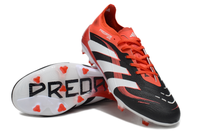 Unisex Adidas Predator 25 Elite FG Firm Ground Low-Tops Football Boots - Black/Red/White