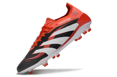 Unisex Adidas Predator 25 Elite FG Firm Ground Low-Tops Football Boots - Black/Red/White