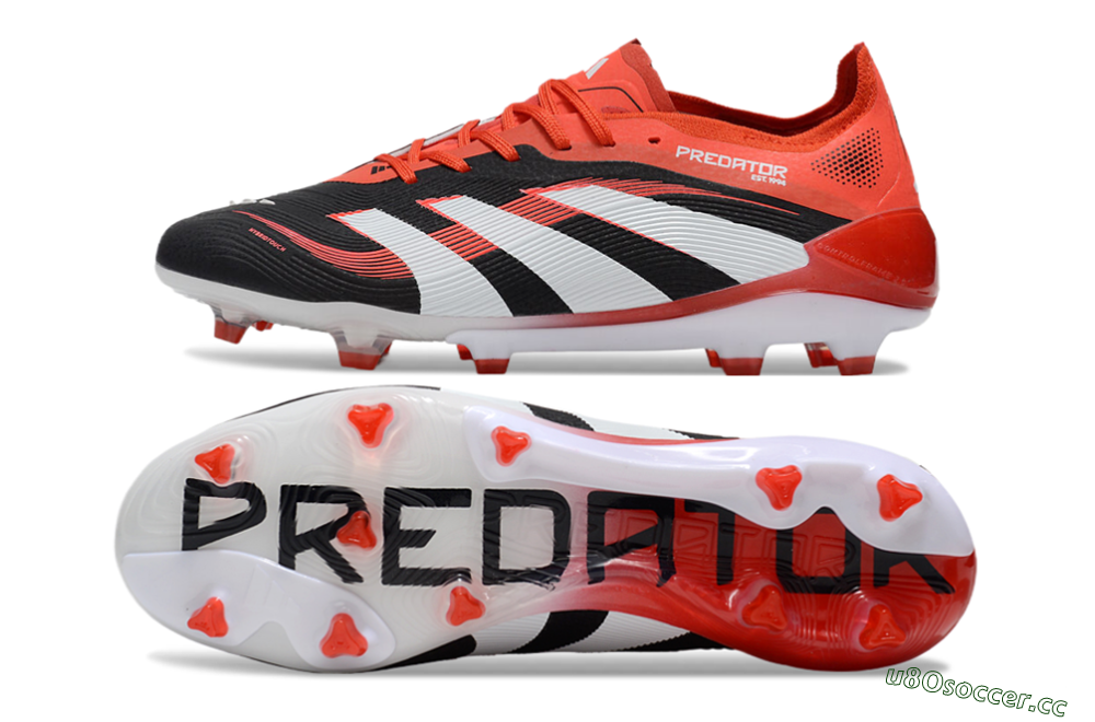 Unisex Adidas Predator 25 Elite FG Firm Ground Low-Tops Football Boots - Black/Red/White 1