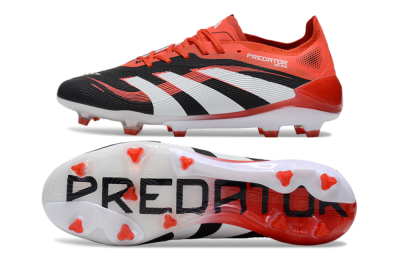 Unisex Adidas Predator 25 Elite FG Firm Ground Low-Tops Football Boots - Black/Red/White