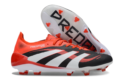 Unisex Adidas Predator 25 Elite FG Firm Ground Low-Tops Football Boots - Black/Red/White