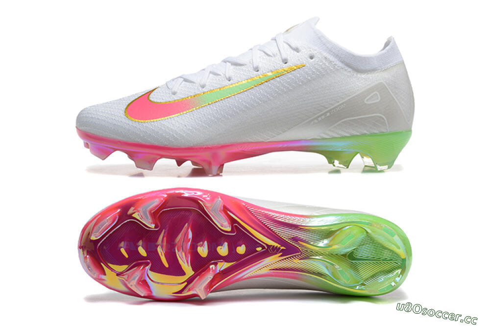 Unisex Nike Air Zoom Mercurial Vapor 16 Elite FG Firm Ground Low-Tops Football Boots - White/Pink/Yellow 1