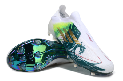 Men's Adidas F50 Elite Laceless FG Firm Ground Low-Tops Football Boots - White/Green/Yellow