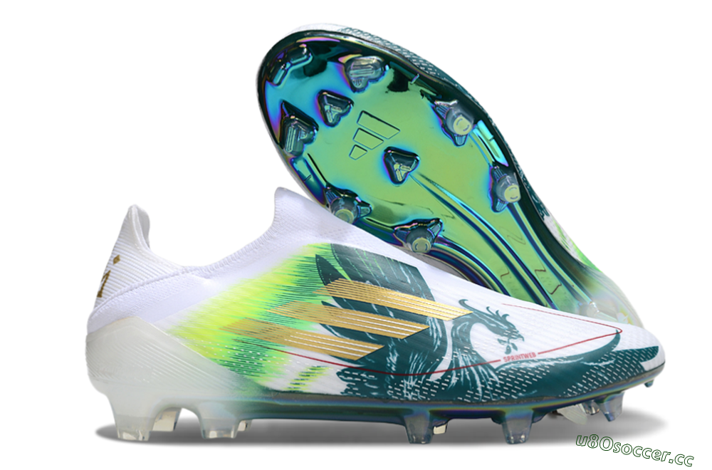 Men's Adidas F50 Elite Laceless FG Firm Ground Low-Tops Football Boots - White/Green/Yellow 2