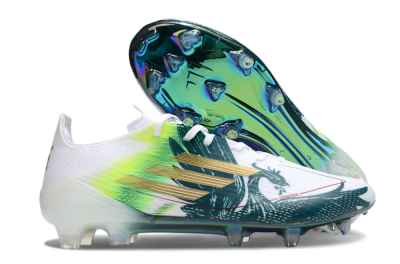 Men's Adidas F50 Elite FG Firm Ground Low-Tops Football Boots - White/Green/Yellow