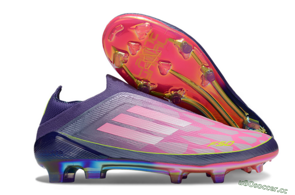 Men's Adidas F50 Elite Laceless FG Firm Ground Low-Tops Football Boots - Pink/Purple/Yellow 2