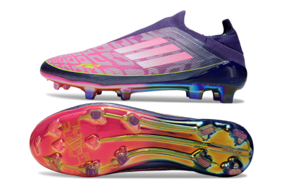 Men's Adidas F50 Elite Laceless FG Firm Ground Low-Tops Football Boots - Pink/Purple/Yellow
