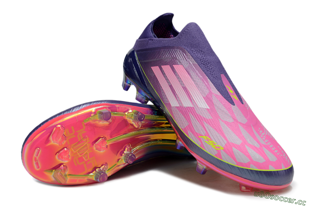 Men's Adidas F50 Elite Laceless FG Firm Ground Low-Tops Football Boots - Pink/Purple/Yellow 3
