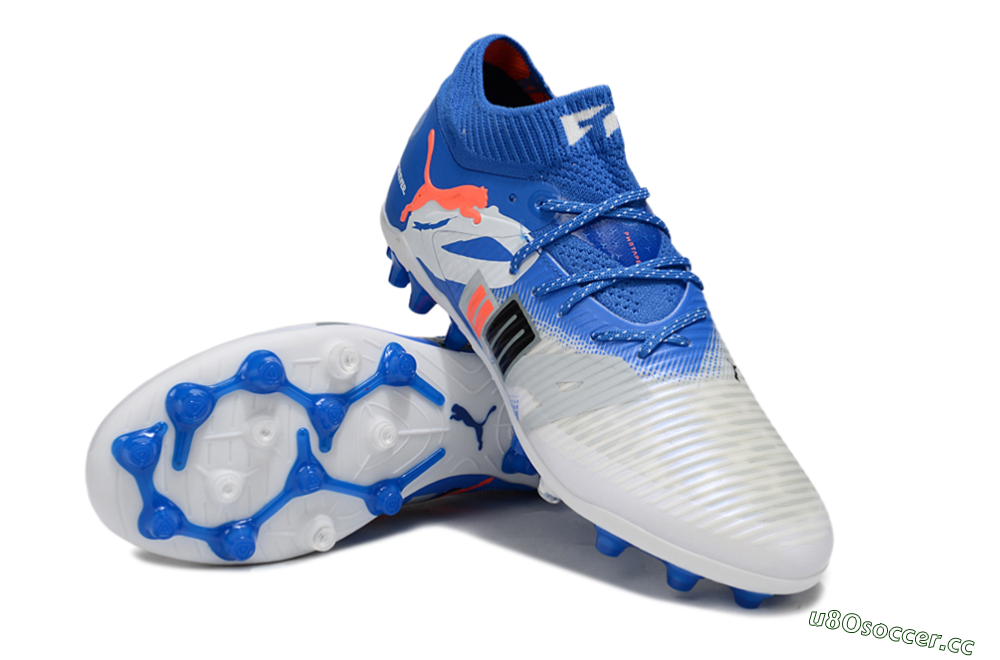 Men's Puma Future 8 Ultimate MG Multi Ground Low-Tops Football Boots - Blue/White/Orange 3