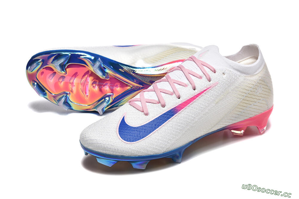 Men's Nike Air Zoom Mercurial Vapor 16 Elite FG Firm Ground Low-Tops Football Boots - White/Blue/Pink 3