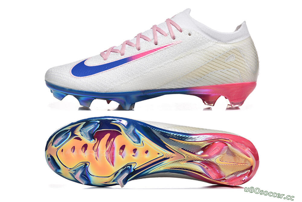 Men's Nike Air Zoom Mercurial Vapor 16 Elite FG Firm Ground Low-Tops Football Boots - White/Blue/Pink 1