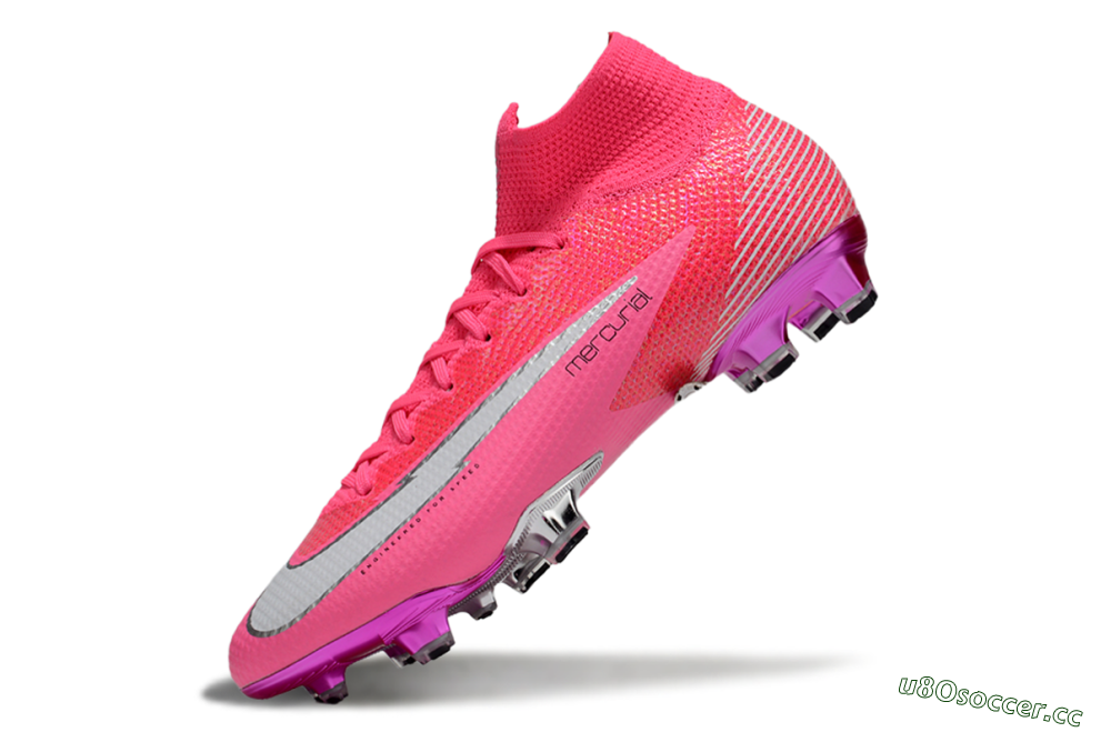 Men's Nike Air Zoom Mercurial Superfly 7 Elite FG Firm Ground High-Tops Football Boots - Pink/Red/Silver 6