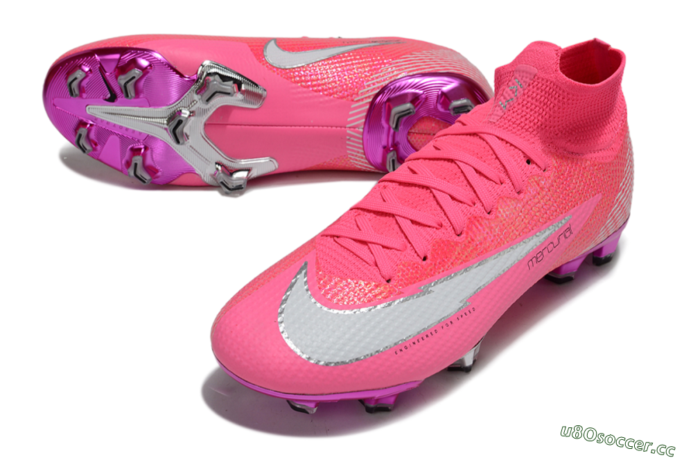 Men's Nike Air Zoom Mercurial Superfly 7 Elite FG Firm Ground High-Tops Football Boots - Pink/Red/Silver 3