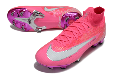 Men's Nike Air Zoom Mercurial Superfly 7 Elite FG Firm Ground High-Tops Football Boots - Pink/Red/Silver
