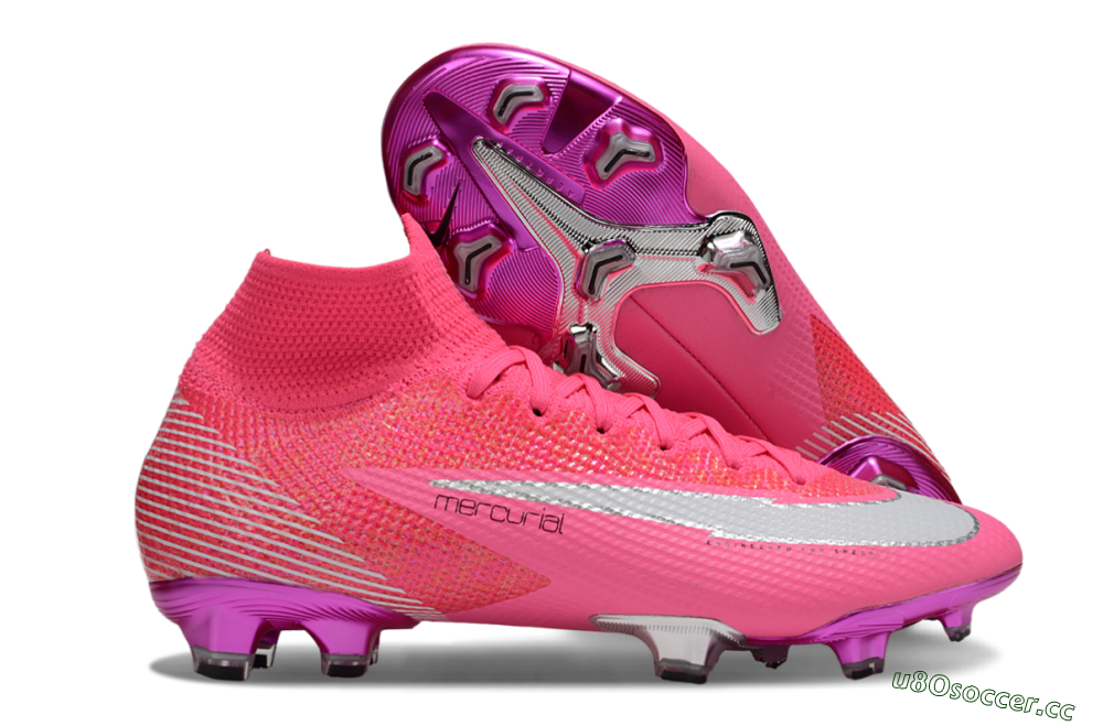 Men's Nike Air Zoom Mercurial Superfly 7 Elite FG Firm Ground High-Tops Football Boots - Pink/Red/Silver 2