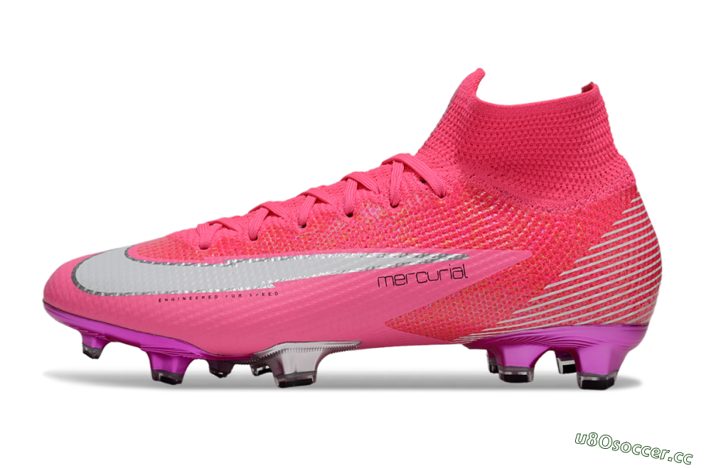 Men's Nike Air Zoom Mercurial Superfly 7 Elite FG Firm Ground High-Tops Football Boots - Pink/Red/Silver 0