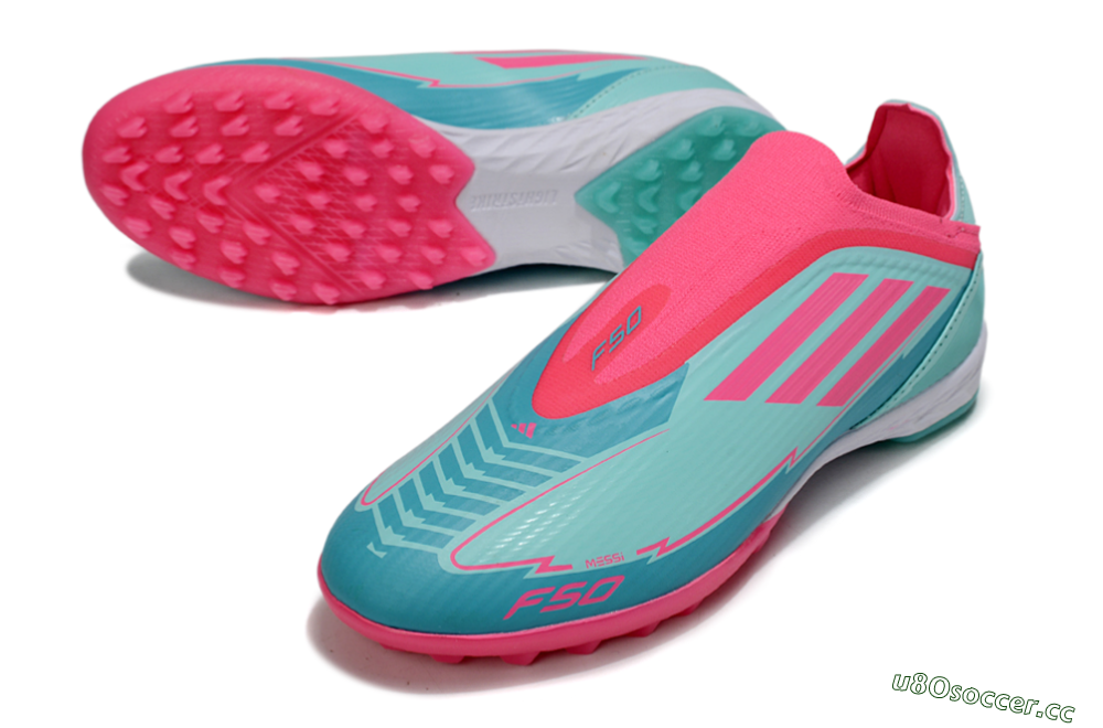 Unisex Adidas F50 Elite Laceless TF Artificial Turf Low-Tops Football Shoes - Jade/Pink/White 3