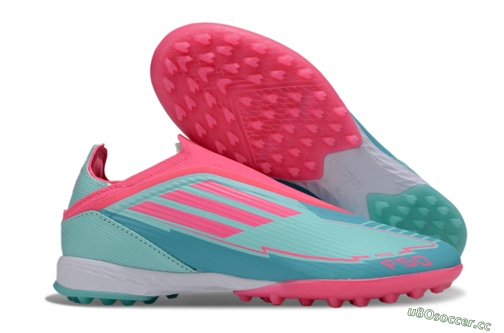 Unisex Adidas F50 Elite Laceless TF Artificial Turf Low-Tops Football Shoes - Jade/Pink/White 2