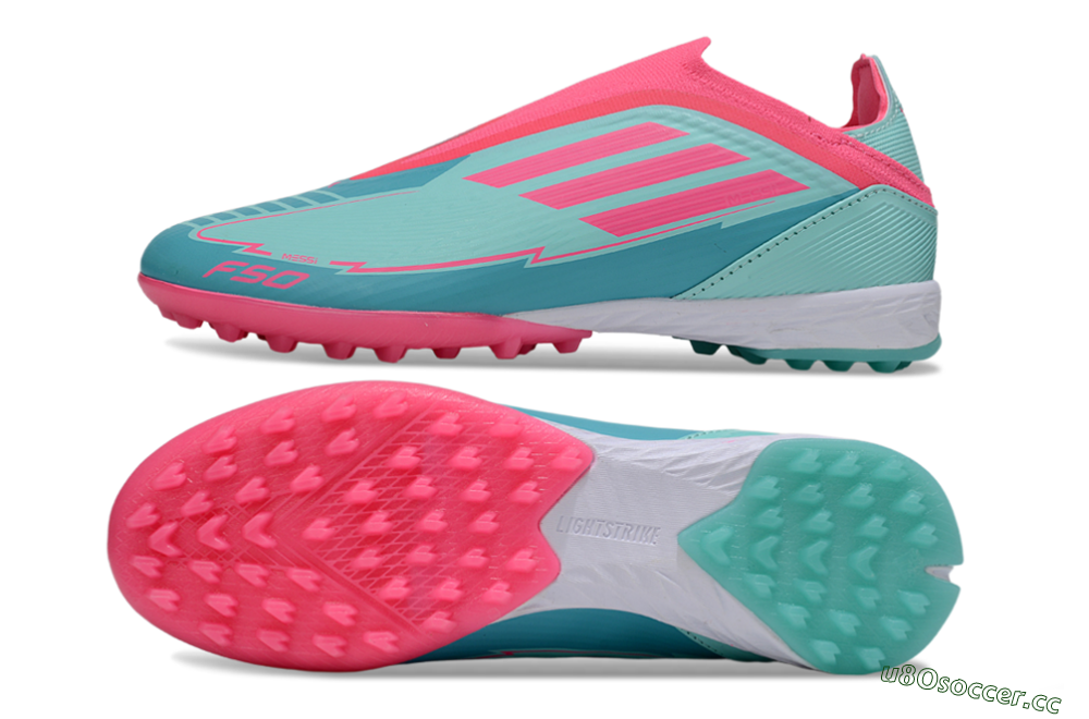 Unisex Adidas F50 Elite Laceless TF Artificial Turf Low-Tops Football Shoes - Jade/Pink/White 1