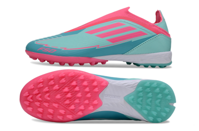Unisex Adidas F50 Elite Laceless TF Artificial Turf Low-Tops Football Shoes - Jade/Pink/White