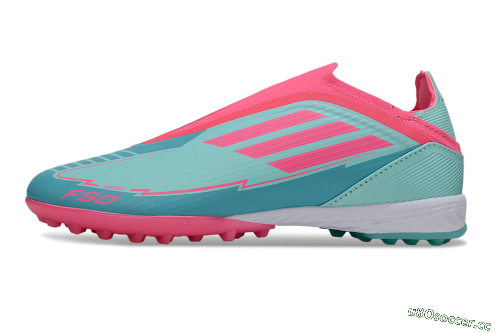 Unisex Adidas F50 Elite Laceless TF Artificial Turf Low-Tops Football Shoes - Jade/Pink/White 0